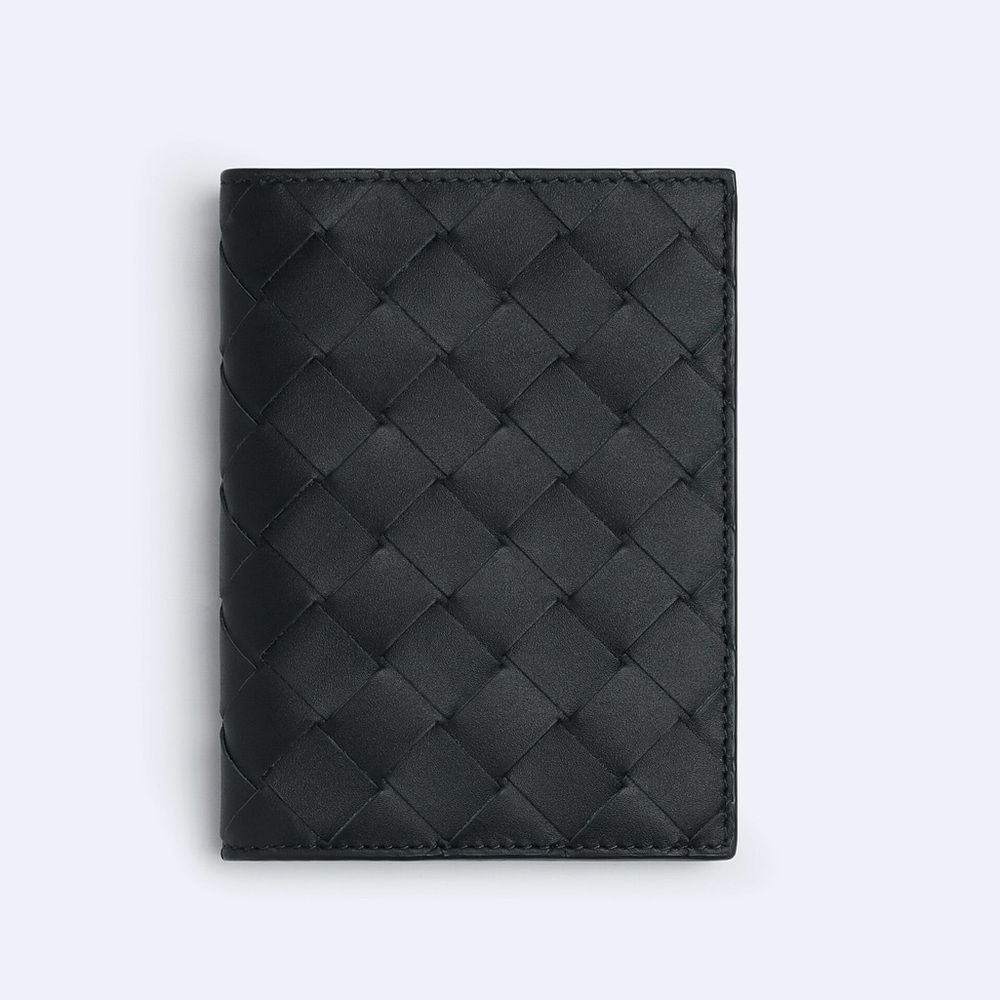 Bottega Veneta Navy Blue Abyss Intrecciato Calfskin Leather Flap Wallet